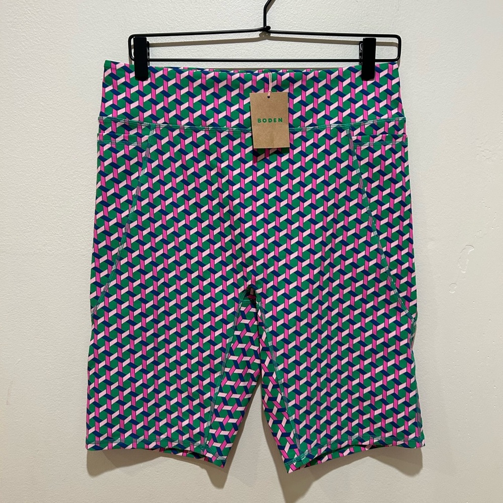 Boden Geometric Pink and Green Bike Shorts